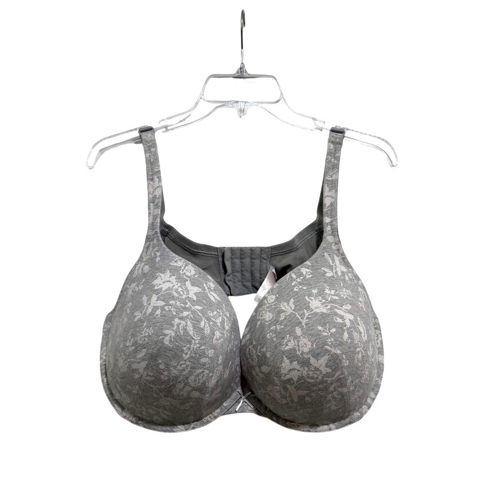 Cacique Grey Floral Full Coverage Underwire Bra 44DDD Plus Size Lightly Lined